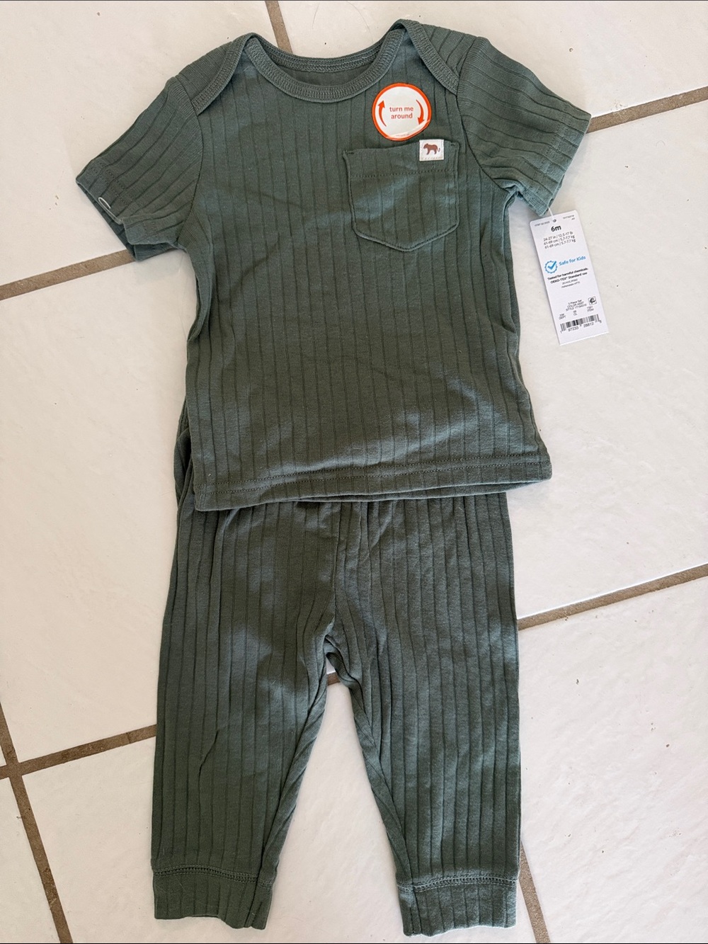 Kids Ribbed Two-Piece Set in Olive Green